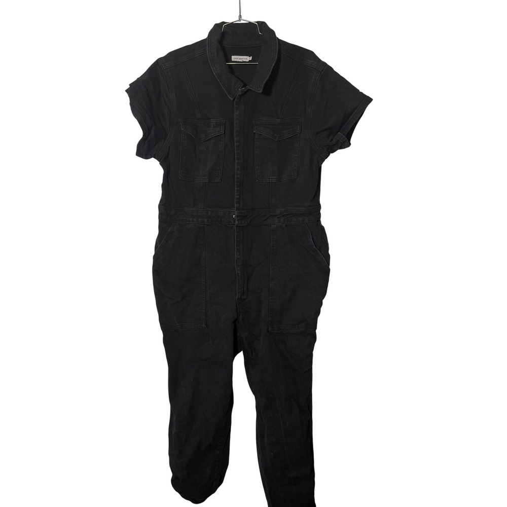 Good American Denim Jumpsuit Women 5 Black Short Sleeve Utility Zip